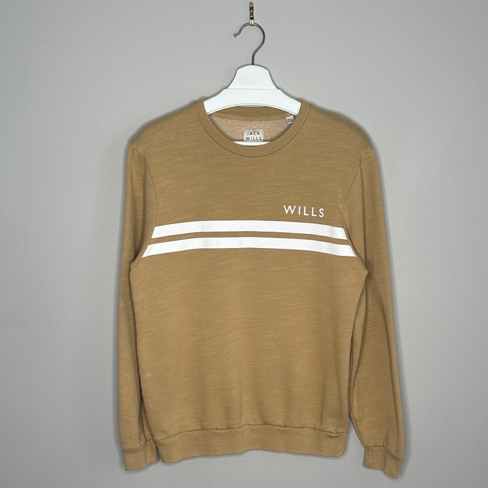 Jack Wills Tan Crewneck Sweater with White Stripes